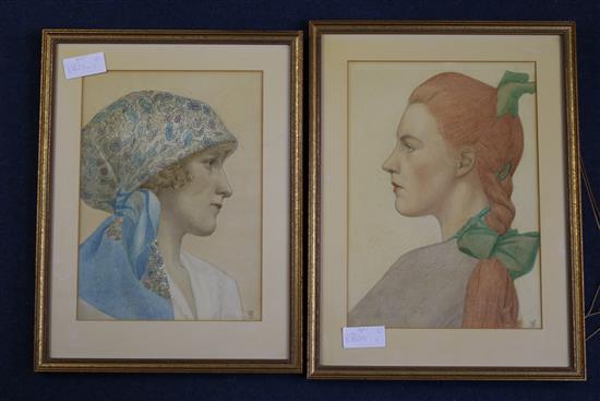 Thomas Capel Walton Smith (Exh. 1922-38) Head studies of young ladies largest 13 x 9.25in.